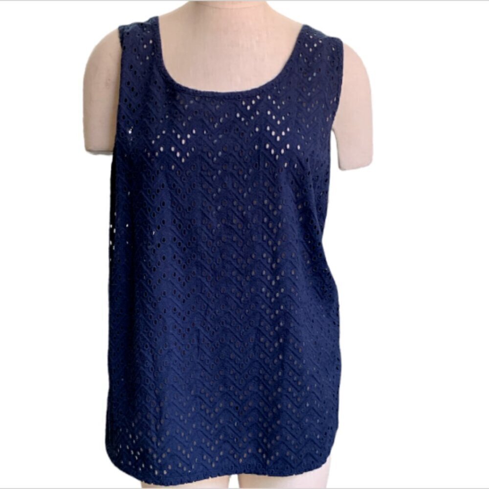 Lane Bryant Eyelet Tank Top Sleeveless Blouse Plus Sz 28 Navy Blue #17i